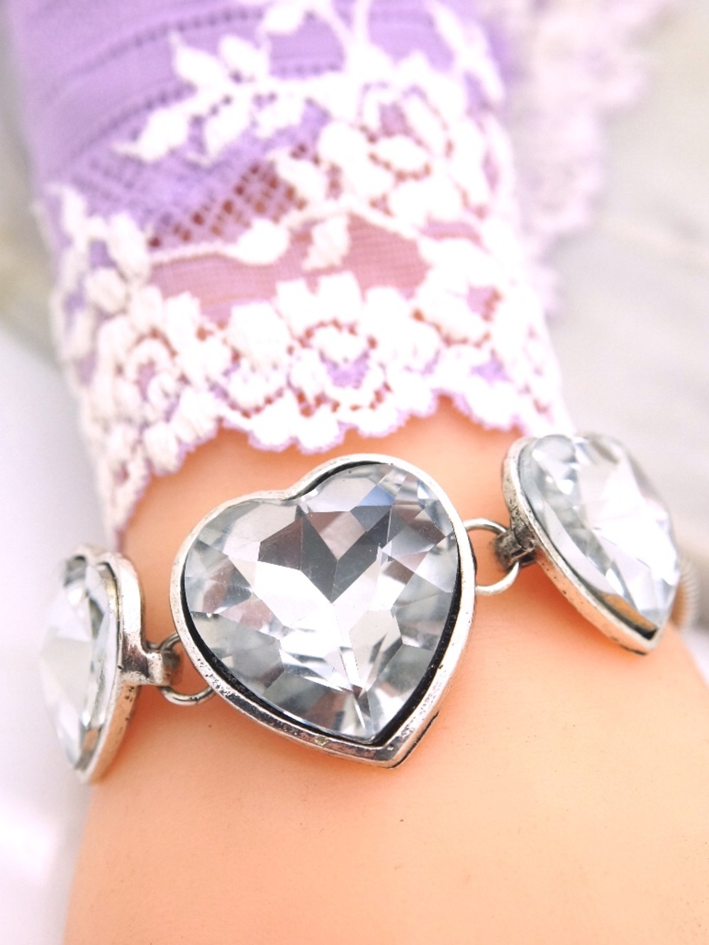 Designer Inspired Heart Bracelet Dangle Clear Crystals